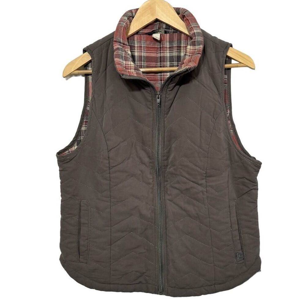 Supplies Chevron Vest Full Zip Quilted Sleeveless Jacket‎ Plaid Lining Women’s L